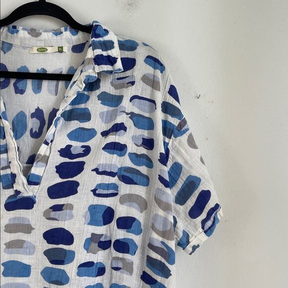 Dolma gauzy cotton blend paint splotch print short sleeve midi maxi dress sz XL - Picture 3 of 10